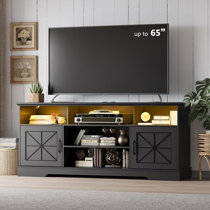 Xixini Farmhouse TV Stand for 65/60/55 Inch Tvs, Rustic Entertainment Center by Xixini