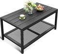 ODK Outdoor Coffee Table with Double-Layer Storage, Rectangle Weather-Resistant by ODK