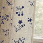 Dark Blue Floral Embroidered Light Filtering Curtains 84 Inch 2 Panels by Unknown