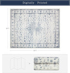 8x10 Washable Area Rugs for Living Room, Dining Room- Blue White | Retro Floral - Image 2