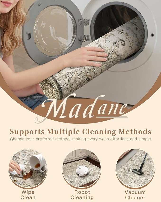 Madane Hallway Runner Rug 3x18 Washable Kitchen Runners 18ft, Ivory/Brown | - Image 8