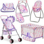 Baby Doll Stroller Bed and Swing Nursery Playset, Baby Doll Accessories by DollsToPlay