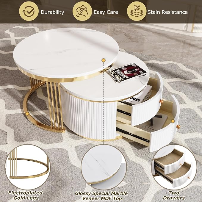 Merax Modern 2-Piece Round Nesting Coffee Table Set - Image 7