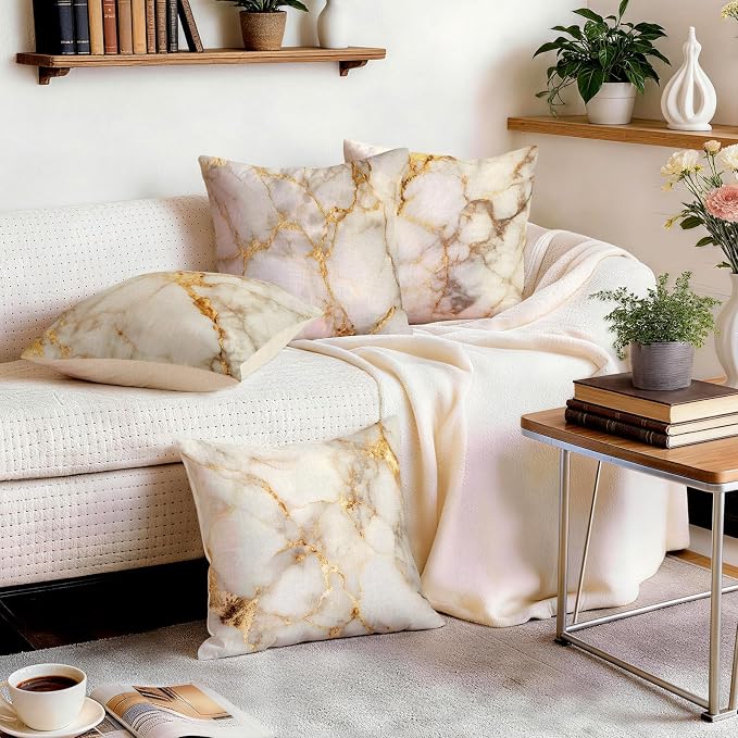 OBSEDE Gold Foil Marble Decorative Throw Pillow Covers 18 × 18 in, Couch - Image 9