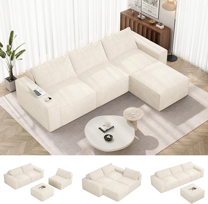 Vesgantti 114" Boneless Modular Sectional Sofa, Modern 3 Seater Couch by Vesgantti