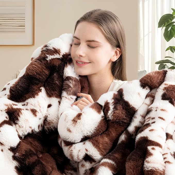 Cow Print Blanket for Couch, Faux Fur Throw Blanket, Super Heavy Warm Cozy - Image 6