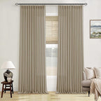 Extra Long Pinch Pleated Linen 108 Inch Curtains Tan Brown 2 Panels Set | Grey - Image 9