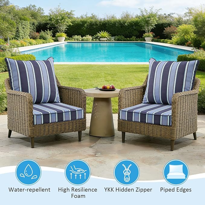Outdoor Deep Seat & Back Cushion Set, 24 x 24 Inch Water Repellent and Fade - Image 3