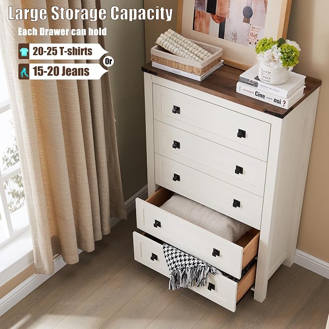 T4TREAM Farmhouse 5 Drawers Dresser Chests - Image 5