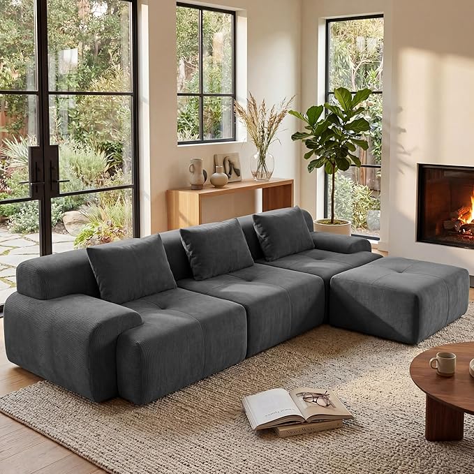 GRUSIGN 118'' Modular Sectional Oversized Boneless Couch, Tufted Cloud by GRUSIGN