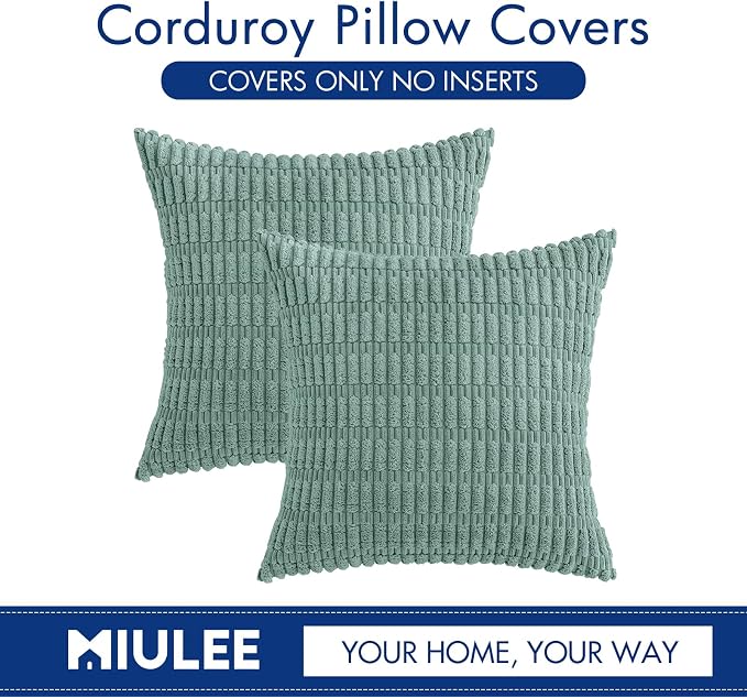 MIULEE Corduroy Decorative Throw Pillow Covers 18x18 Teal Green Pack of 2 | - Image 6