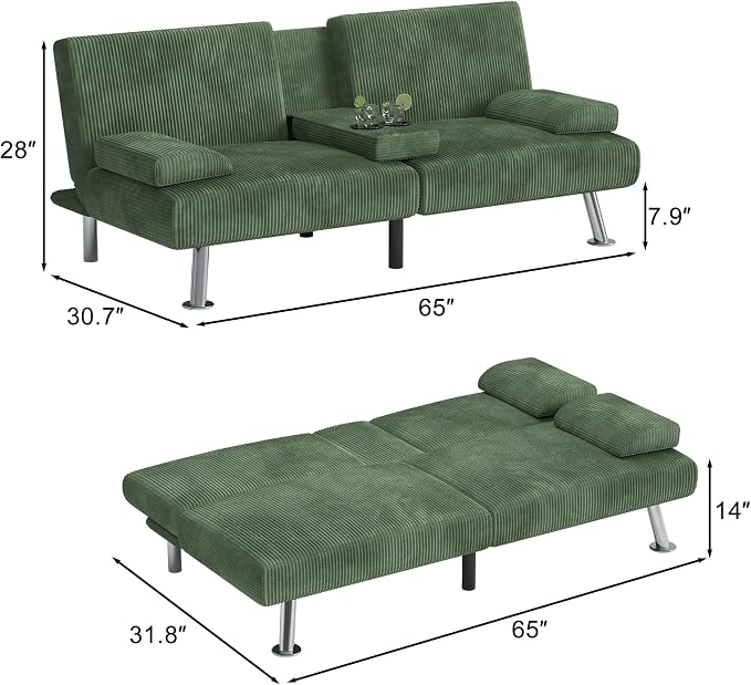 Shahoo Modern Upholstered Convertible Folding Futon Sofa Bed - Image 2