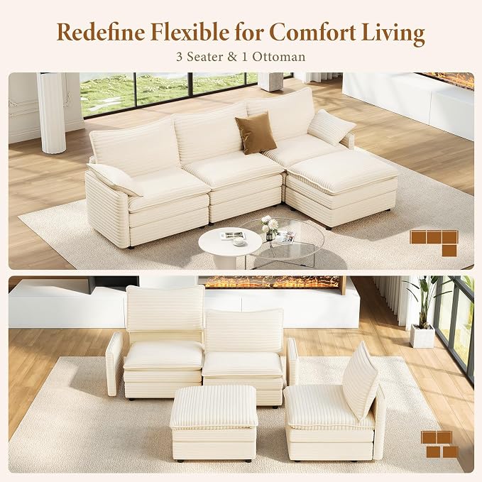 Vesgantti 108" Cloud Couch for Living Room, Deep Seat Sectional Modular Sofa - Image 7
