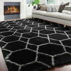 Area Rugs for Living Room, 7x10 Fluffy Black and White Modern Bedroom Rug | - Image 5