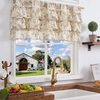 jinchan Ruffled Valance Curtain Linen Floral Kitchen Valance 18 Inch Shabby - Image 2