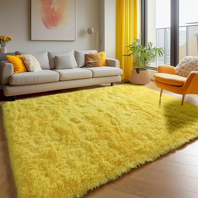 Yellow Area Rugs for Bedroom Living Room, Fluffy 4x6 Indoor Bedside Floor Throw by ONASAR