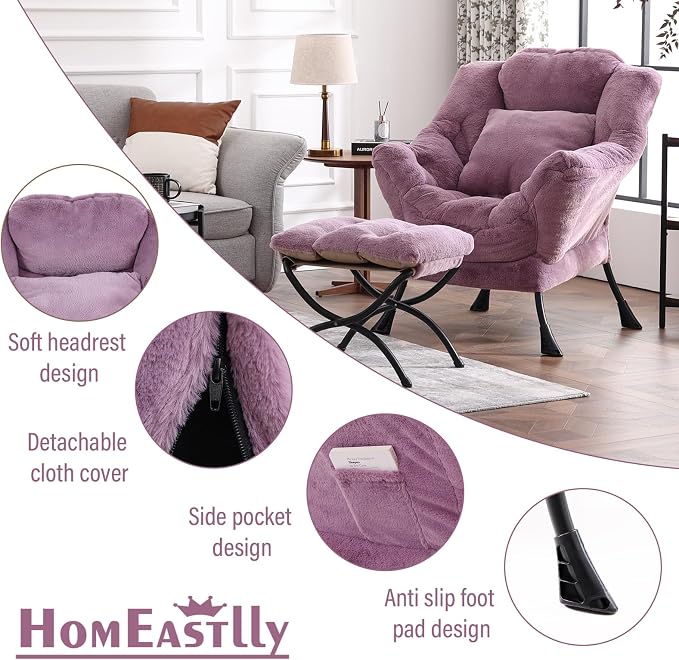 Lazy Chair with Ottoman, Reading Chair with a Pillow, Leisure Sofa Armchair - Image 8