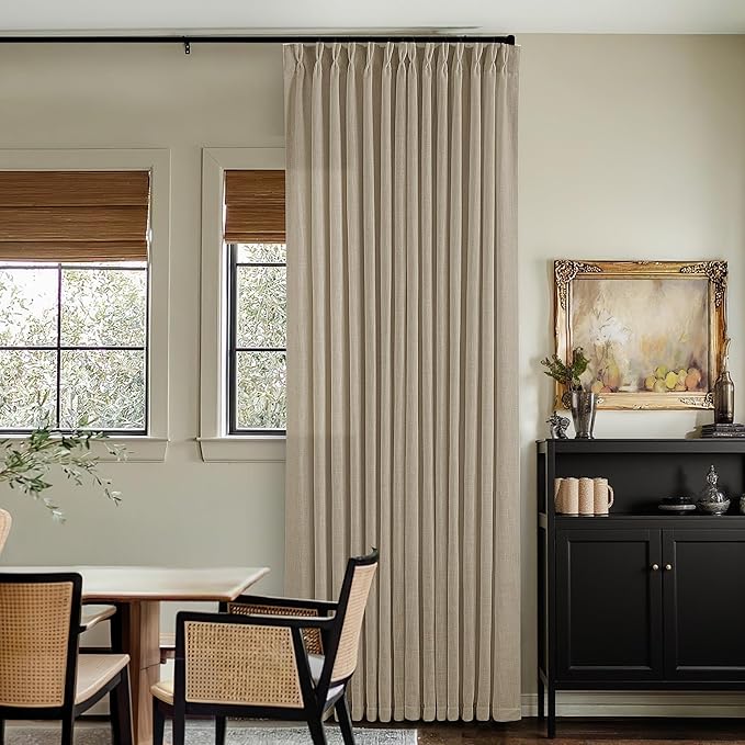 Greige 80 Inches Long Pinch Pleat Light Filtering Linen Window Curtains | Linen - Image 7