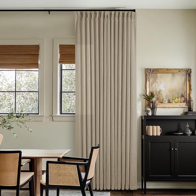 Pinch Pleated Linen Gray Beige Semi Sheer Curtains 102 Inches Long 2 Panels | - Image 6