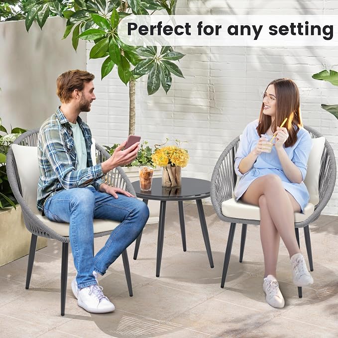 wildformers 3 Pieces Bistro Set, Woven Rope Chair - Image 3