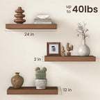 Fun Memories 12 Inch Deep Walnut Floating Shelf, 24 x 12 Rustic Wood Wall Shelf - Image 3