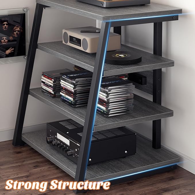 Besiost AV Media Stand with Outlets, Media Console with LED Lights, Stereo - Image 5
