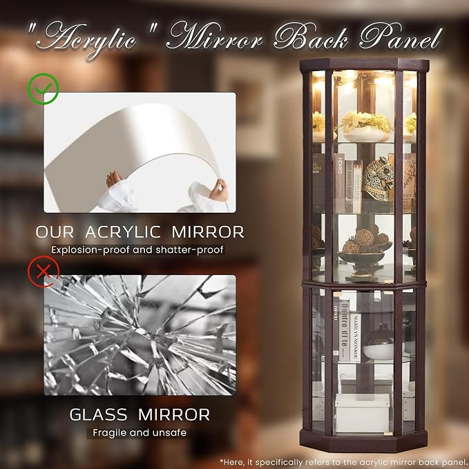 Corner Curio Cabinet, Light Bulb Inclued, Wine Bar China Cabinet - Image 3