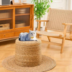Wimarsbon Round Pouf Ottomans, Handwoven Natural Water Hyacinth Seagrass Pouffe - Image 2