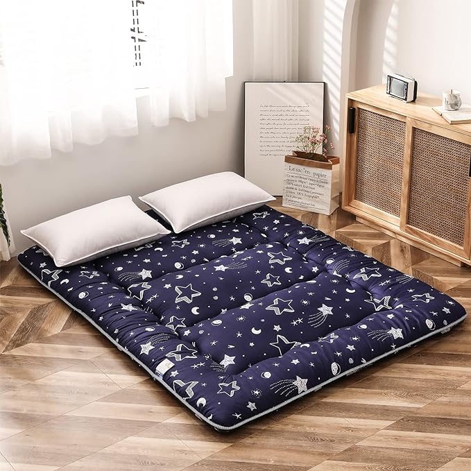 MAXYOYO Navy Star Futon Mattress Japanese Tatami Mat Foldable Futon Portable by MAXYOYO