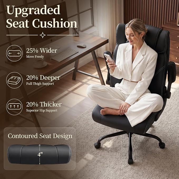 Office Chair, Leather Ergonomic Computer Desk Chair - Image 4