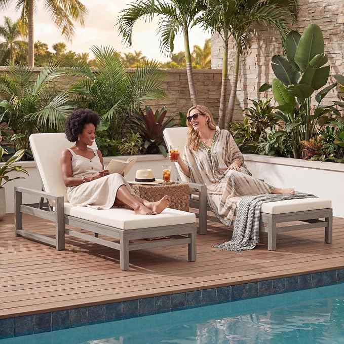 Outdoor Chaise Lounge Chair Set of 3, Patio Chaise Lounge Recliner - Image 4