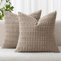 MIULEE Corduroy Decorative Throw Pillow Covers 18x18 Light Brown Pack of 2 | by MIULEE