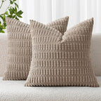 MIULEE Euro Sham Corduroy Decorative Throw Pillow Covers 24x24 Light Brown | by MIULEE