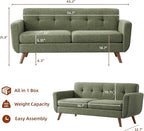 Tbfit 65" W Loveseat Sofa, Mid Century Modern Couches Love Seats - Image 2