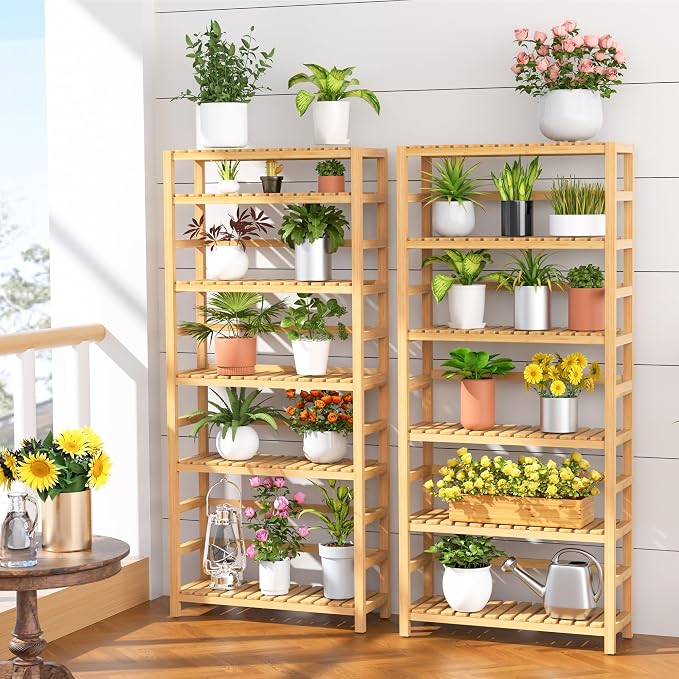 VASMIA 6-Tier Bamboo Shelf, Bamboo Storage Shelving Unit, Tall Bookcase - Image 9