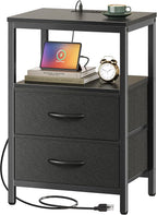 Huuger Nightstand with Charging Station, Side Table with 2 Fabric Drawers by Huuger