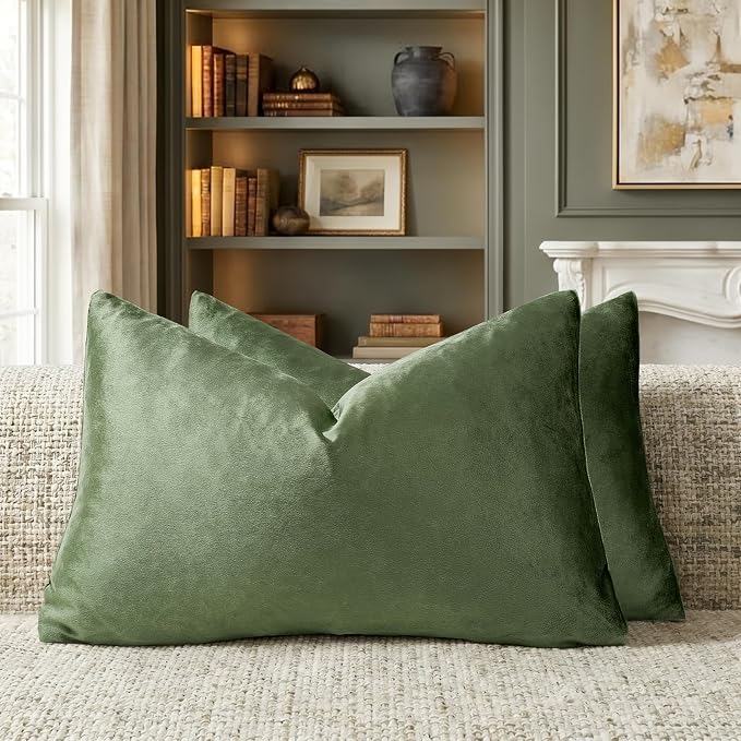 GIGIZAZA Olive Green Velvet Throw Pillow Covers 12x20 Pack of 2 | Decorative by GIGIZAZAFocusingonhomedecoration