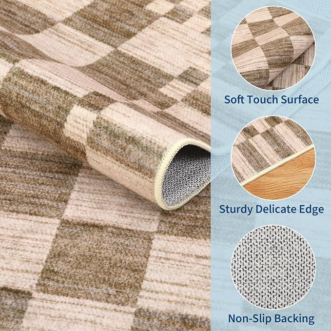 GarveeHome Brown Checkered Rug 6x9 Area Rugs Living Room Checkerboard Rug | - Image 5