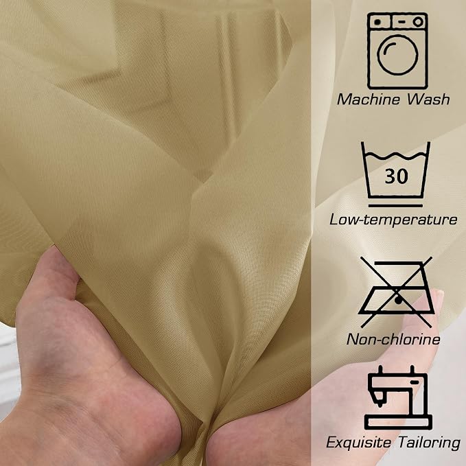 Gold Sheer Curtains 78 Inch Length 2 Panels Set, Light Filtering Voile Fimly - Image 7