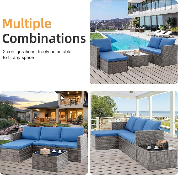 Shintenchi 4 Pieces Patio Furniture Sets, Outdoor Sofa Patio Sectional Sets All - Image 2
