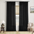 Black Pinch Pleated Linen Semi Sheer 90 Inch Curtains 2 Panels | Light Filtering by Twodrapes