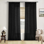 Black Pinch Pleated Linen Semi Sheer 102 Inch Curtains 2 Panels | Light by Twodrapes