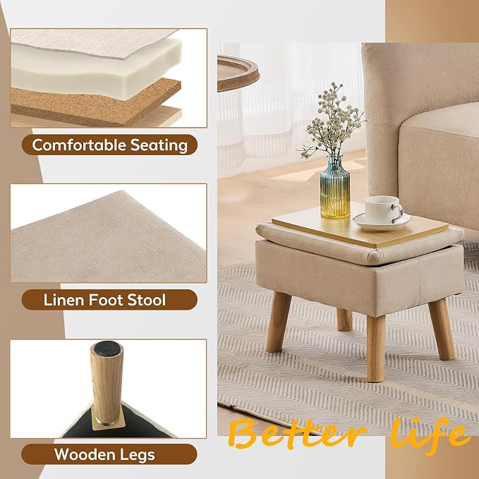 Storage Ottoman, Small Foot Stool Ottoman - Image 4