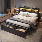 Furnulem King Bed Frame with Wood Headboard & Storage Drawers, Metal Platform - Image 8