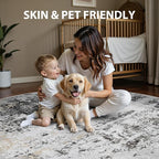 Round Rug 6ft Washable Rug for Dining Room Living Room Black Grey Gold | Modern - Image 9