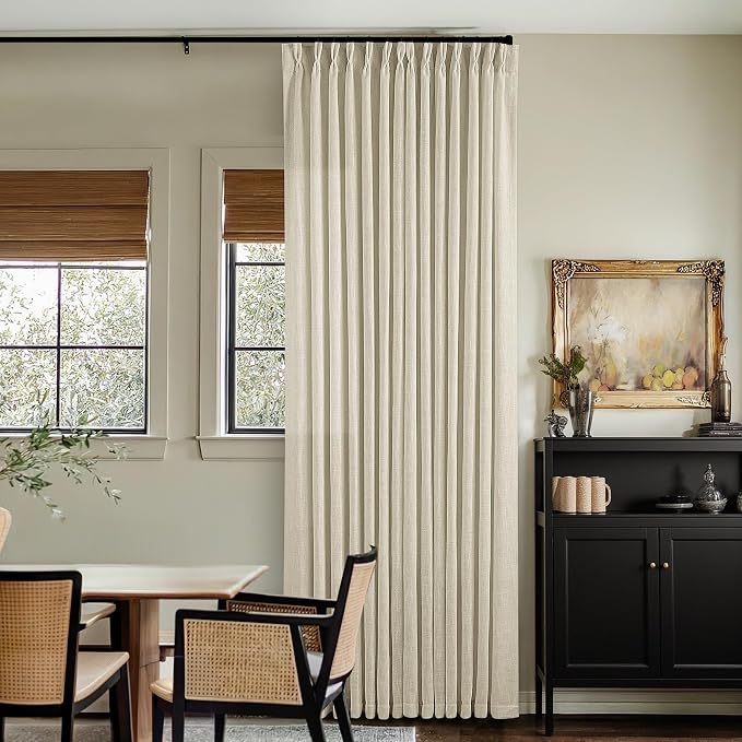 Beige Pinch Pleated Linen Curtains 105 Inches Long 2 Panels | Memory Training - Image 6