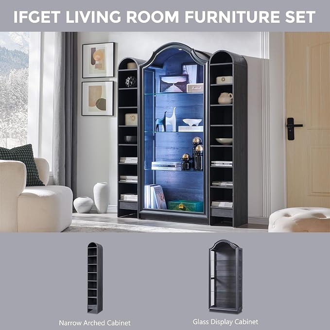IFGET 72" Arched Glass Display Cabinet, Modern Curio Cabinet - Image 6