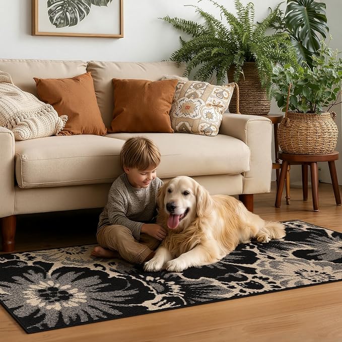 Findosom Hallway Runner Rug 2x8, Non Slip High-Low Textured Floral Washable - Image 3