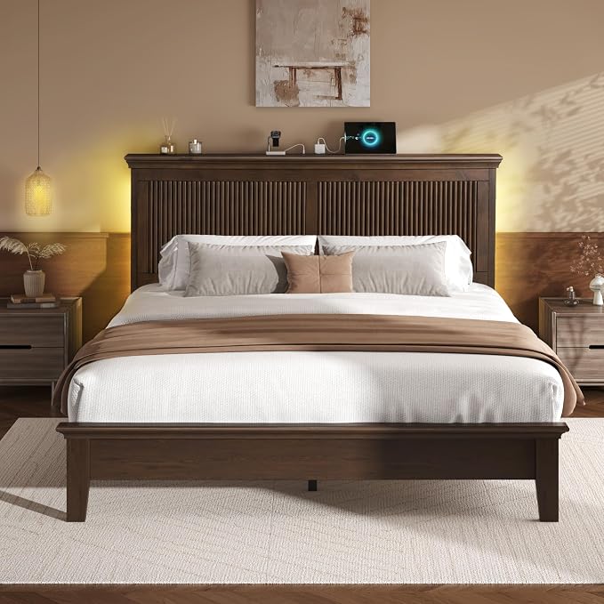 Lifezone Wood Queen Bed, Solid Wood Bed - Image 8