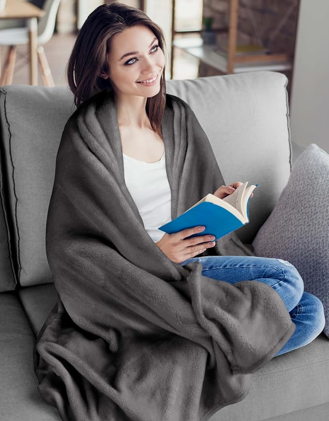 Utopia Bedding Grey 300GSM Fleece Blanket Luxury Soft Bed Blanket - Image 6